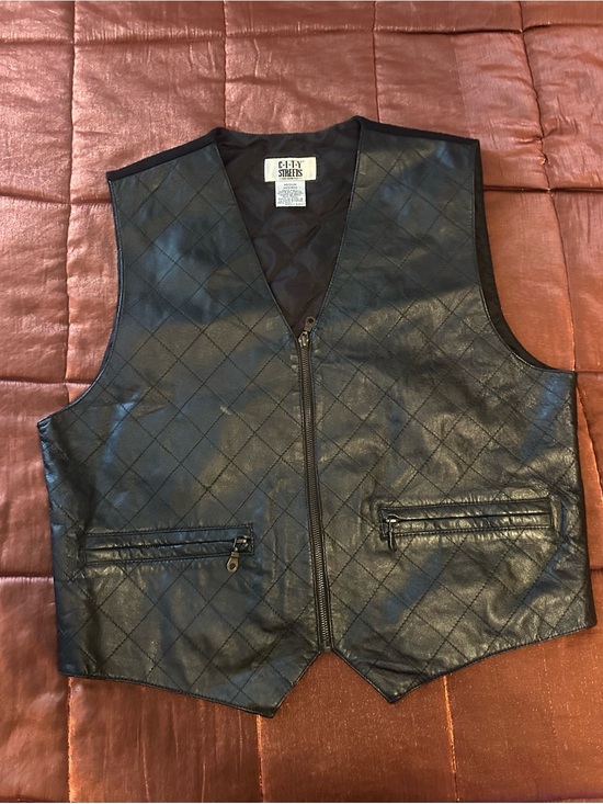 City Streets Jackets & Blazers - City Streets Black Quilted look Genuine Leather Vest with Zip Pockets
